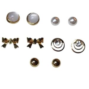 5pc JC Penny gold plated pearl & bow stud earring set